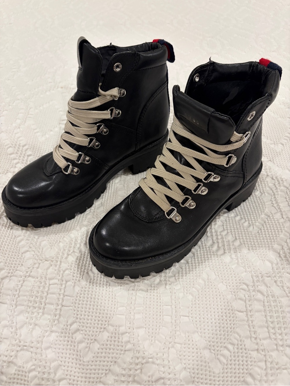 Steve Madden “Bam” Black Leather Lace Up Combat Ankle Boots